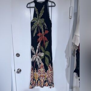 MSK Black Tropical Print Maxi Dress with Green, yellow and red  Accents